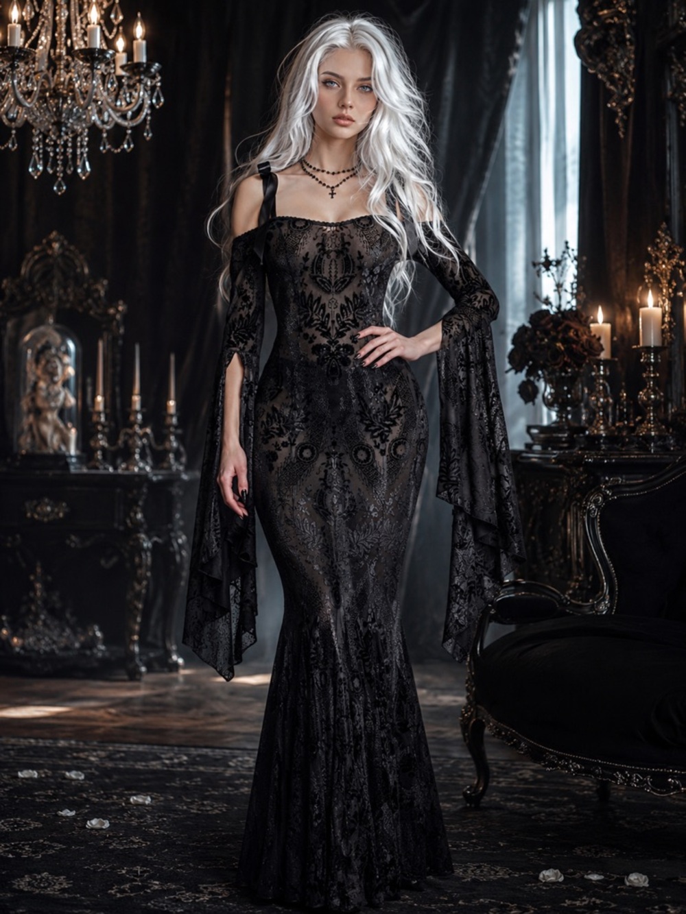 NWT Gothic Black Burnout Velvet Maxi Dress – Size Medium